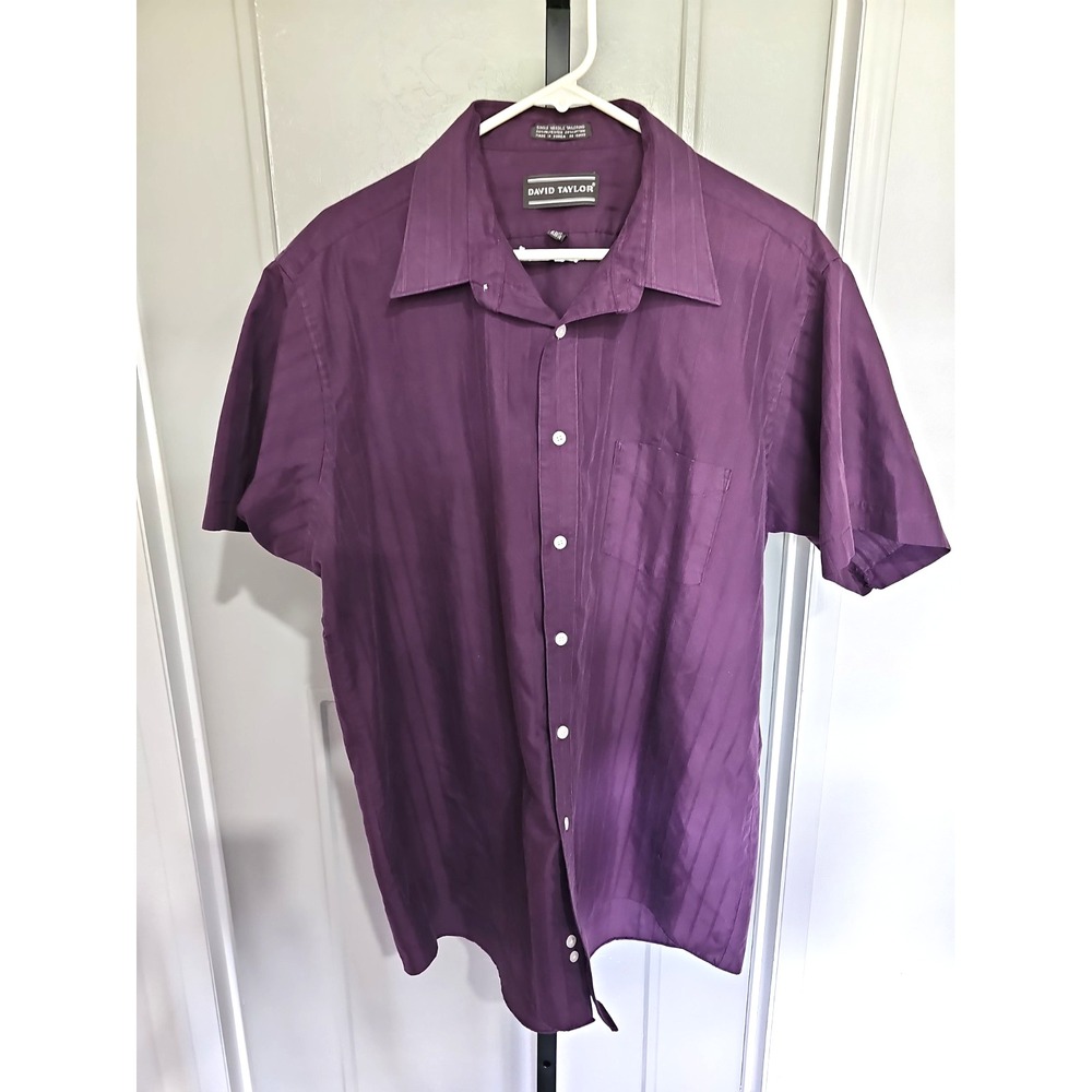 David Taylor Men's 17½ XL Purple Short Sleeve Button Up Shirt